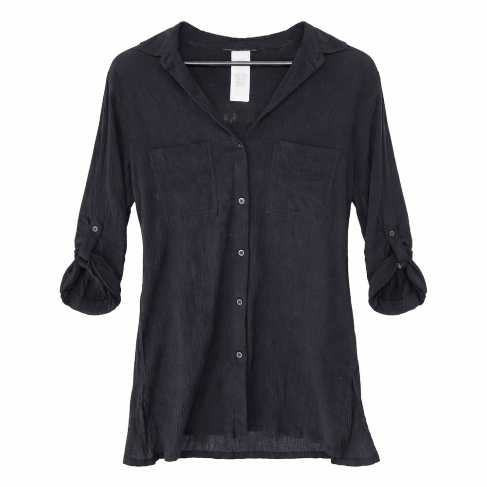 Women’s Lablanca Black Button-Up Beach Cover Up Cotton Top